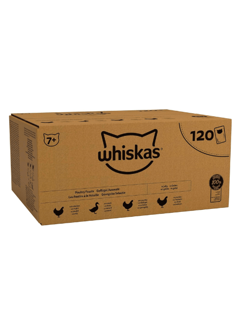Whiskas 7+ Senior Poultry Feast in Jelly - Wet Cat Food | 120 Pouch Megapack |KittyMart