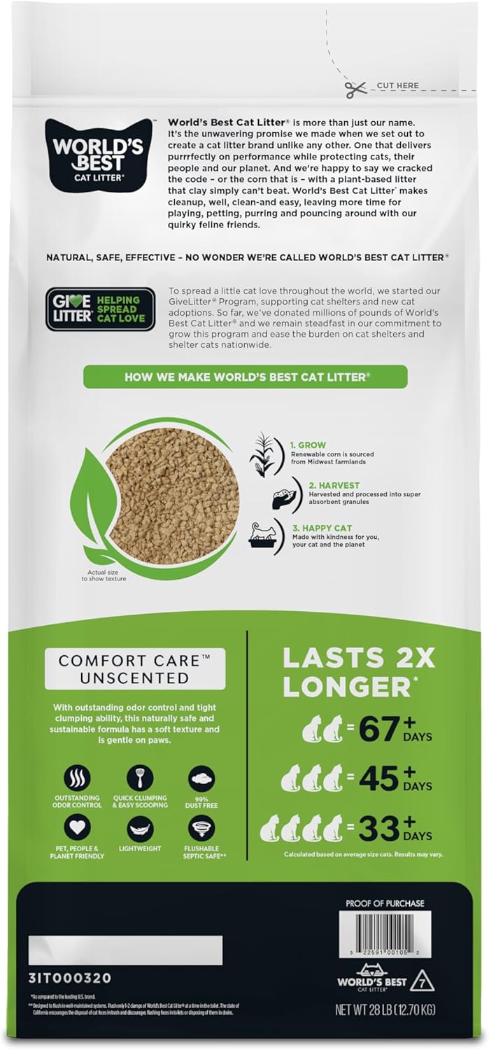 World's Best Cat Litter Comfort Care Unscented 28lb (12.7kg)KittyMart