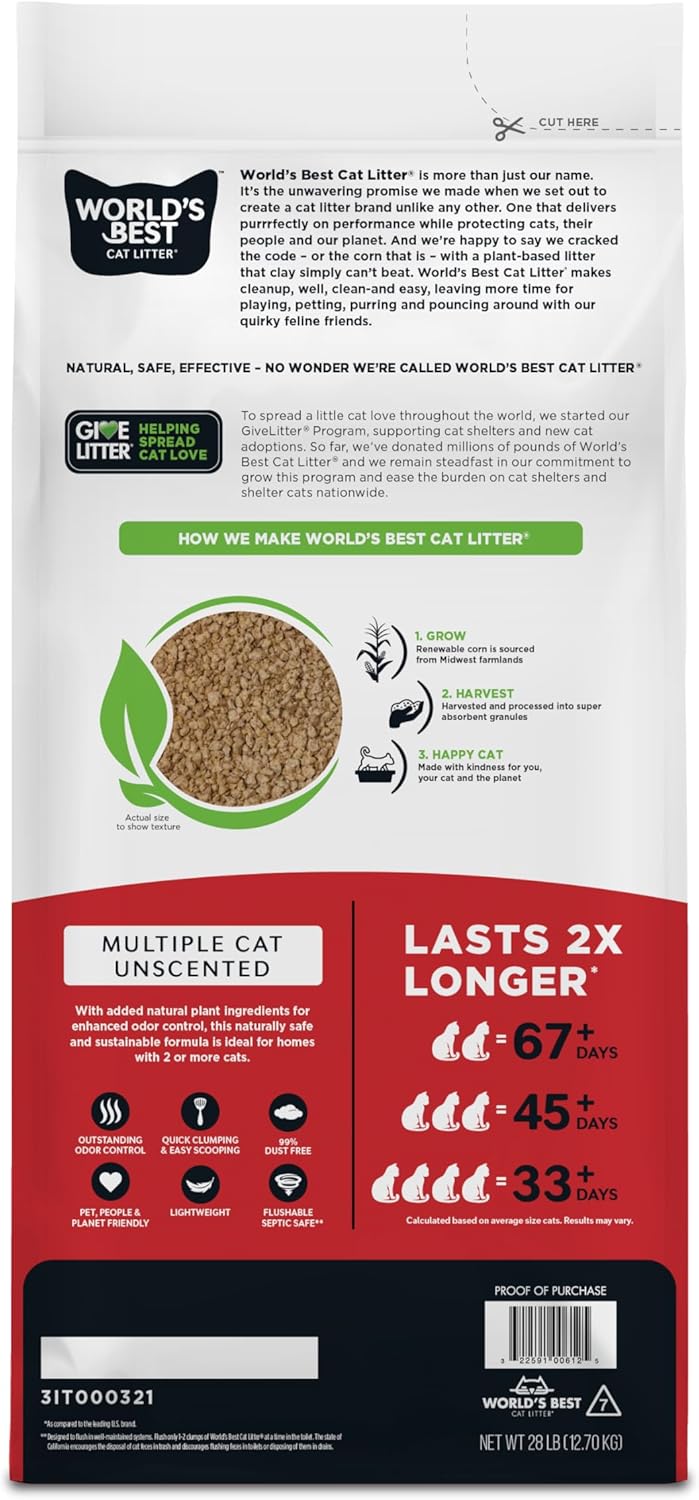 World's Best Cat Litter Multiple Cat Unscented 28lb (12.7kg)KittyMart